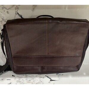 Kenneth Cole Reaction Brown Leather Large Messenger Bag Office School Business